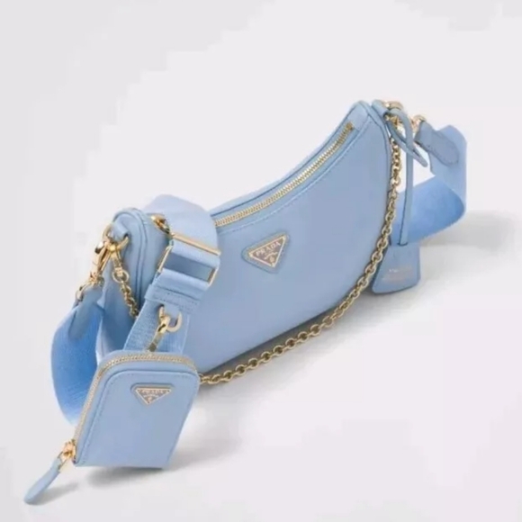 MSRP $2,600 New!! Authentic Prada Re-Edition 2005 Saffiano Leather Bag Baby Blue - Picture 6 of 16